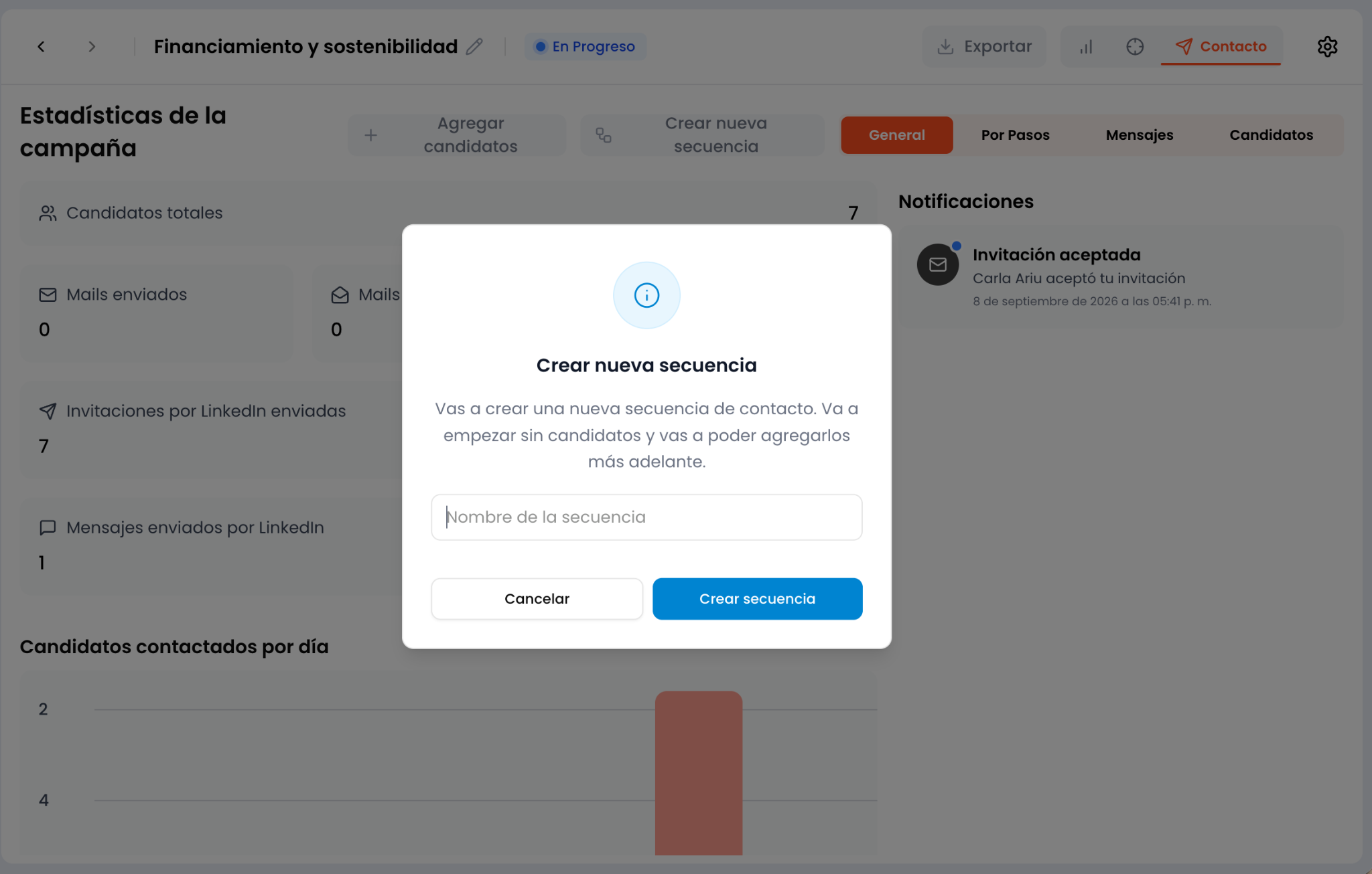 Modal para ponerle nombre a la nueva secuencia