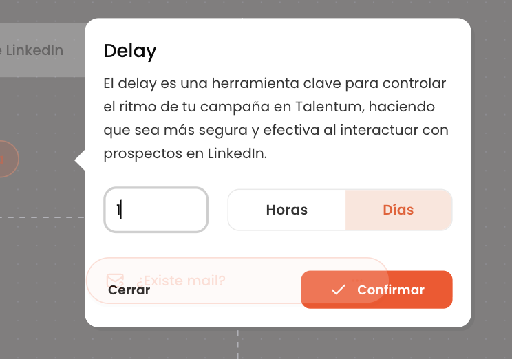 Modal para editar el delay de un paso de la secuencia