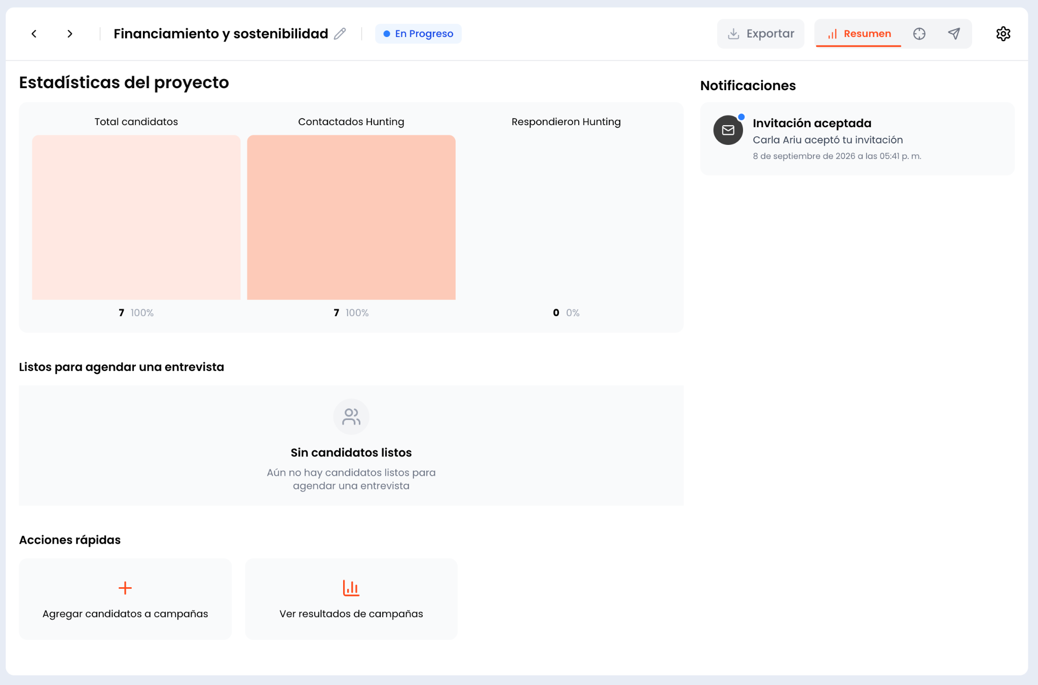 Menú de Acciones rápidas con la opción Ver resultados de campaña