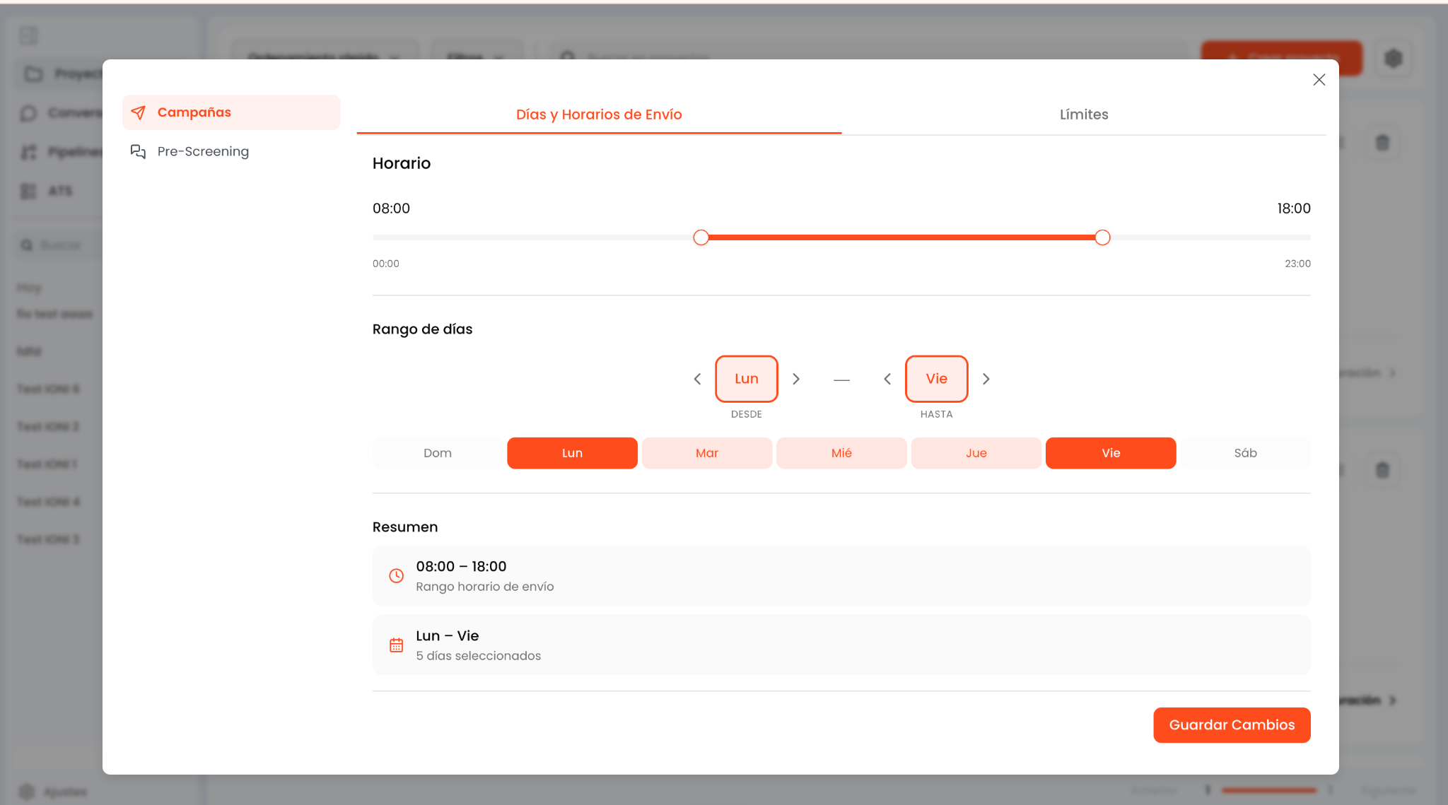 Configuración de días y horarios de envío