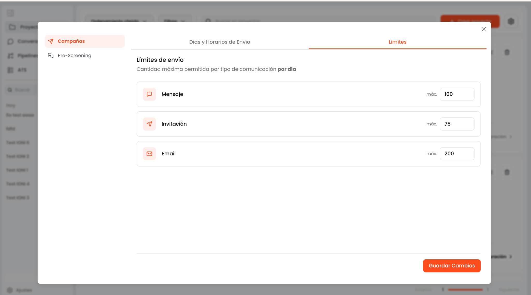 Configuración de límites de envío por canal