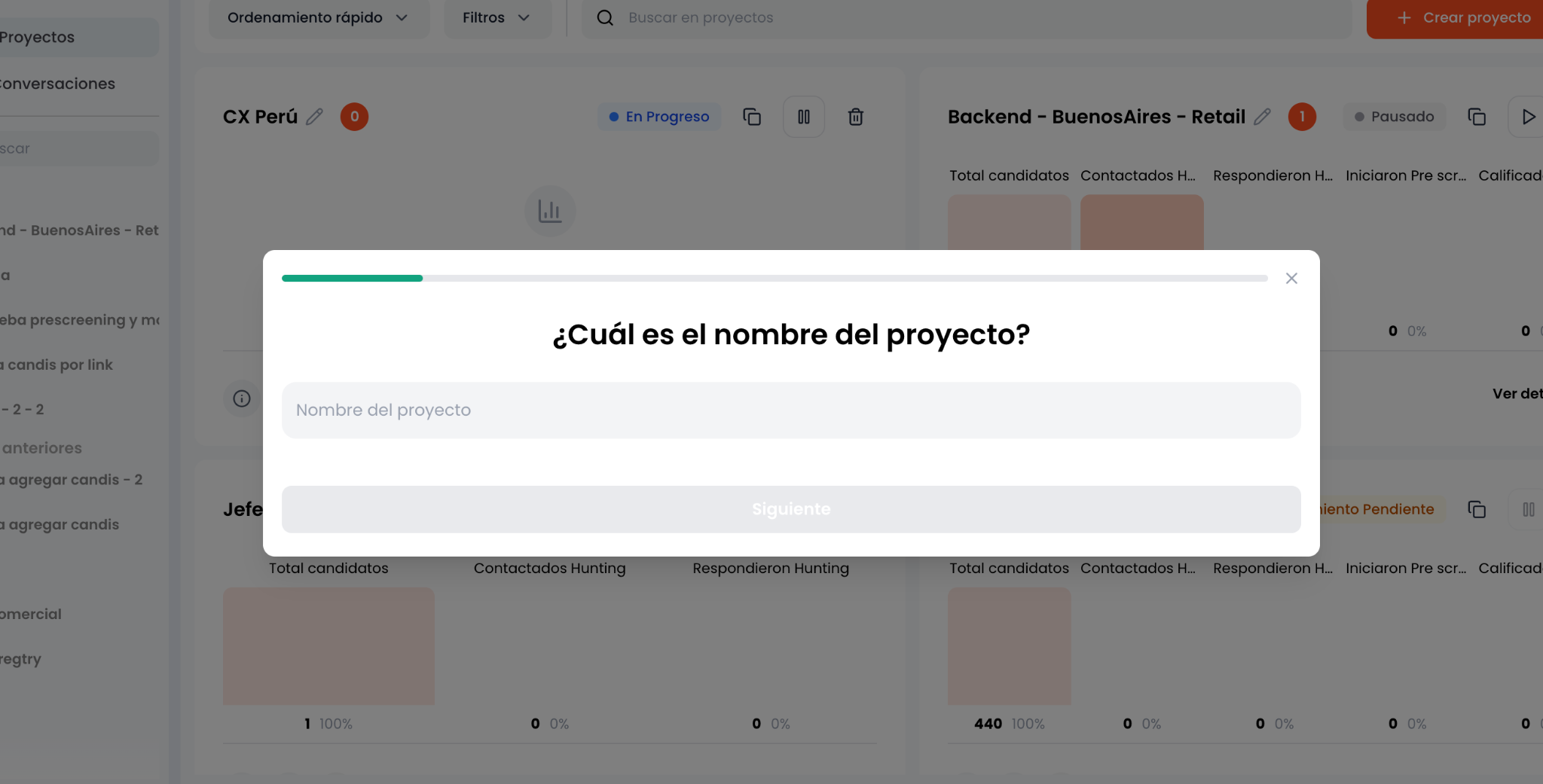 Paso para ingresar el nombre del proyecto