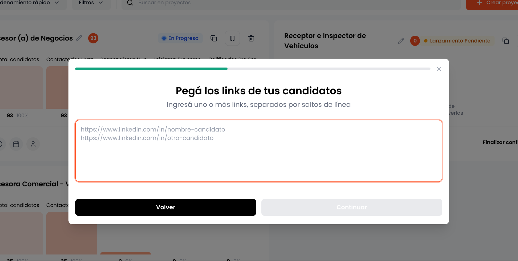 Campo para pegar los links de los candidatos