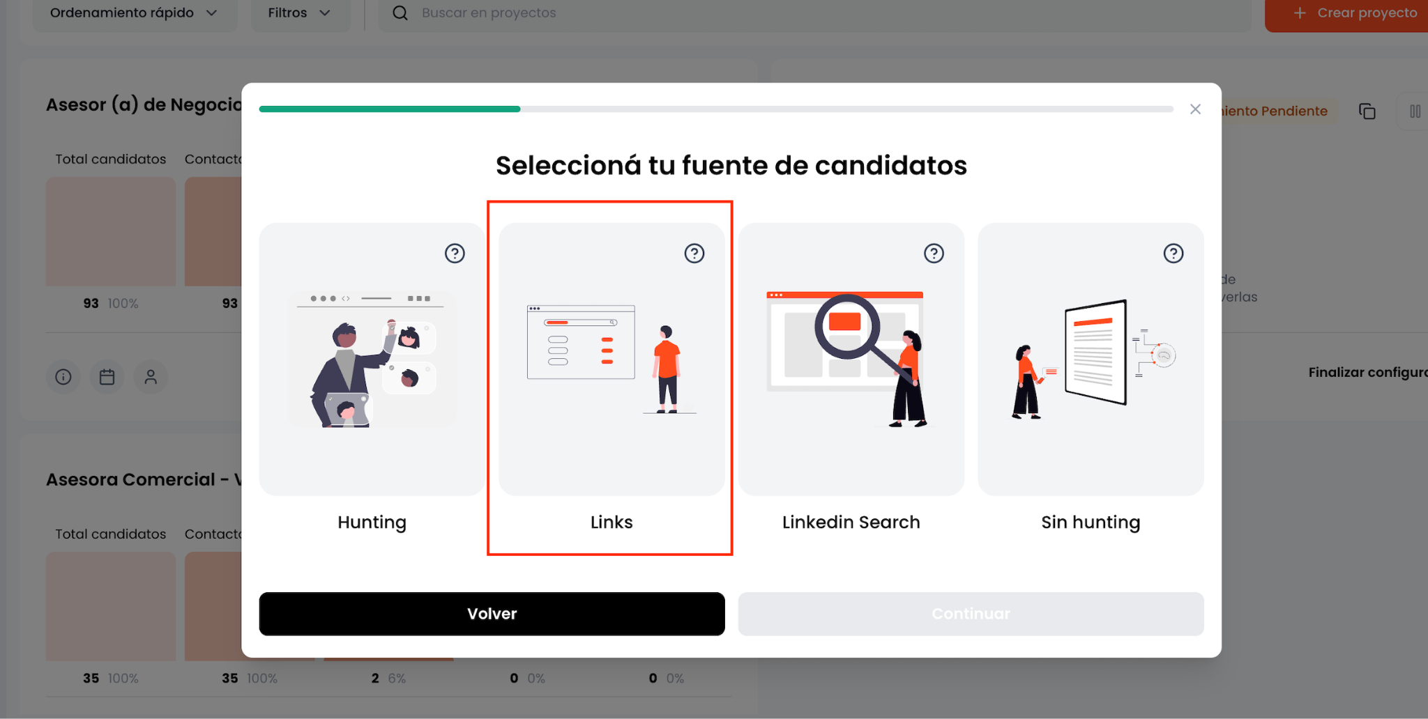 Selección de la fuente de candidatos Links