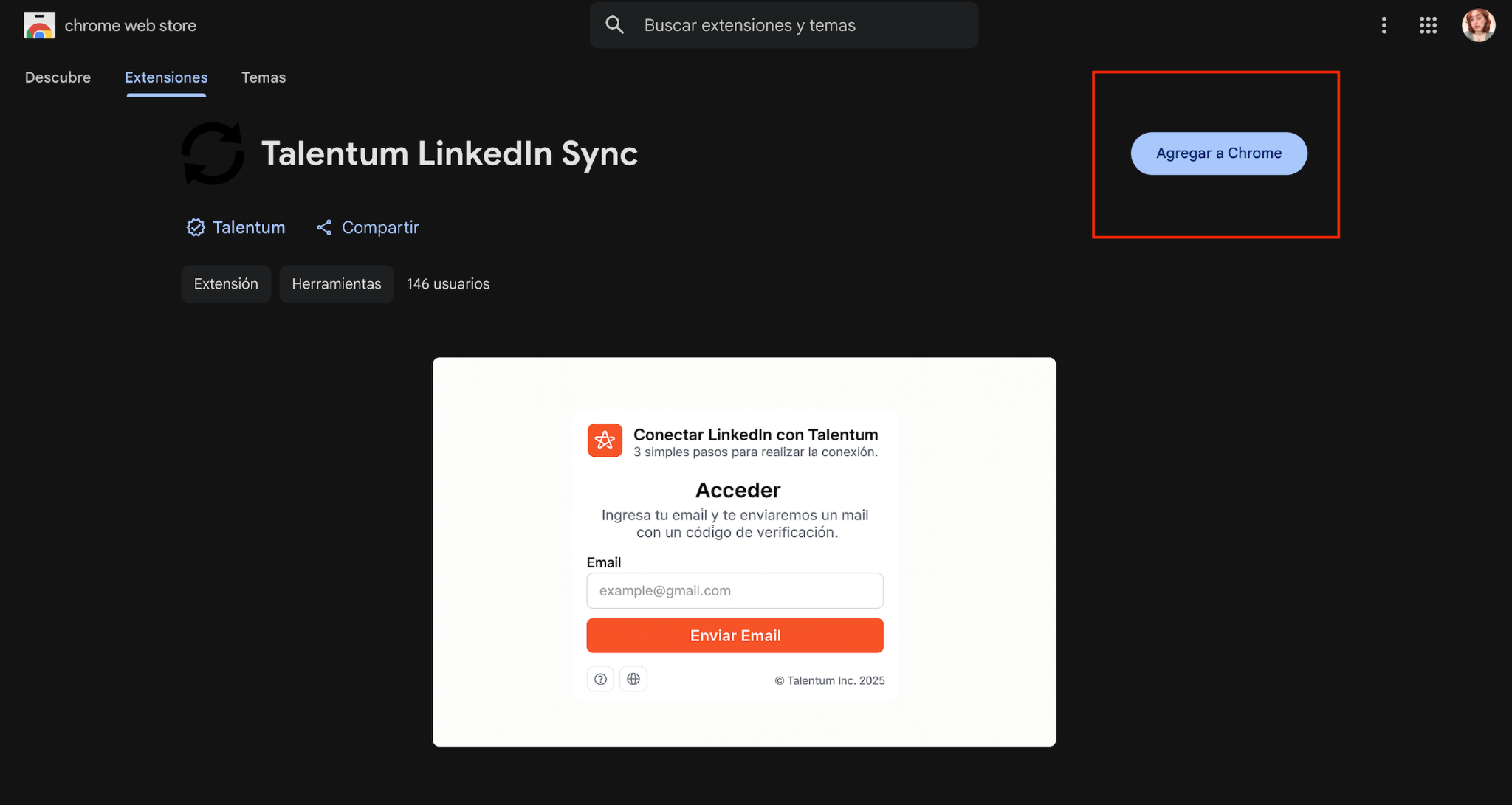 Abrir la extensión desde el perfil de LinkedIn
