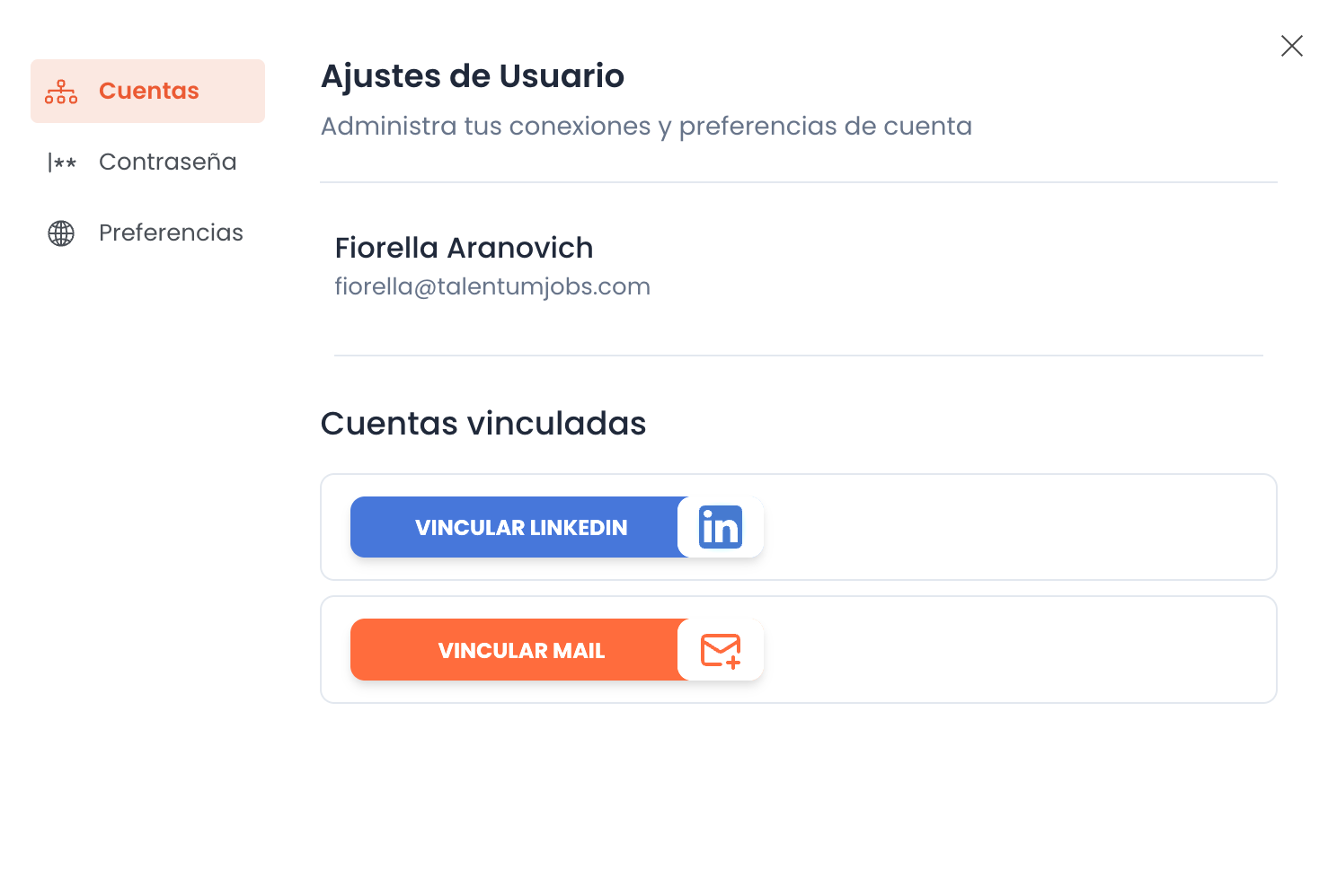 Vincular LinkedIn desde ajustes de usuario