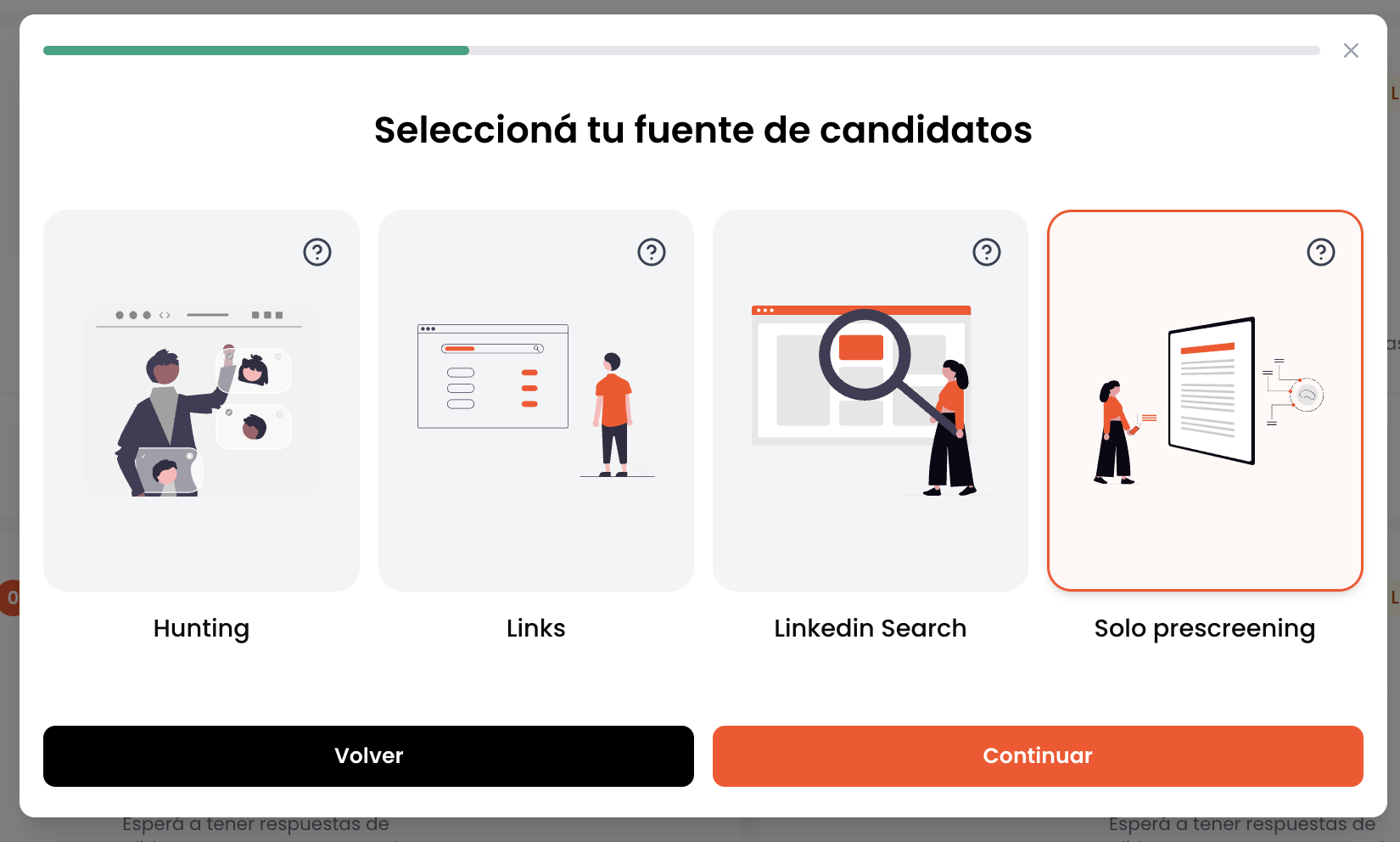 Selección de fuente de candidatos, con Solo prescreening elegido