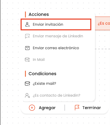 Menú de acciones: enviar invitación
