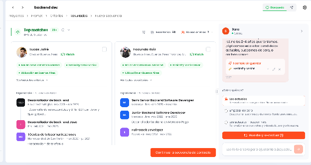 Chat con Sara para ajustar los criterios de búsqueda