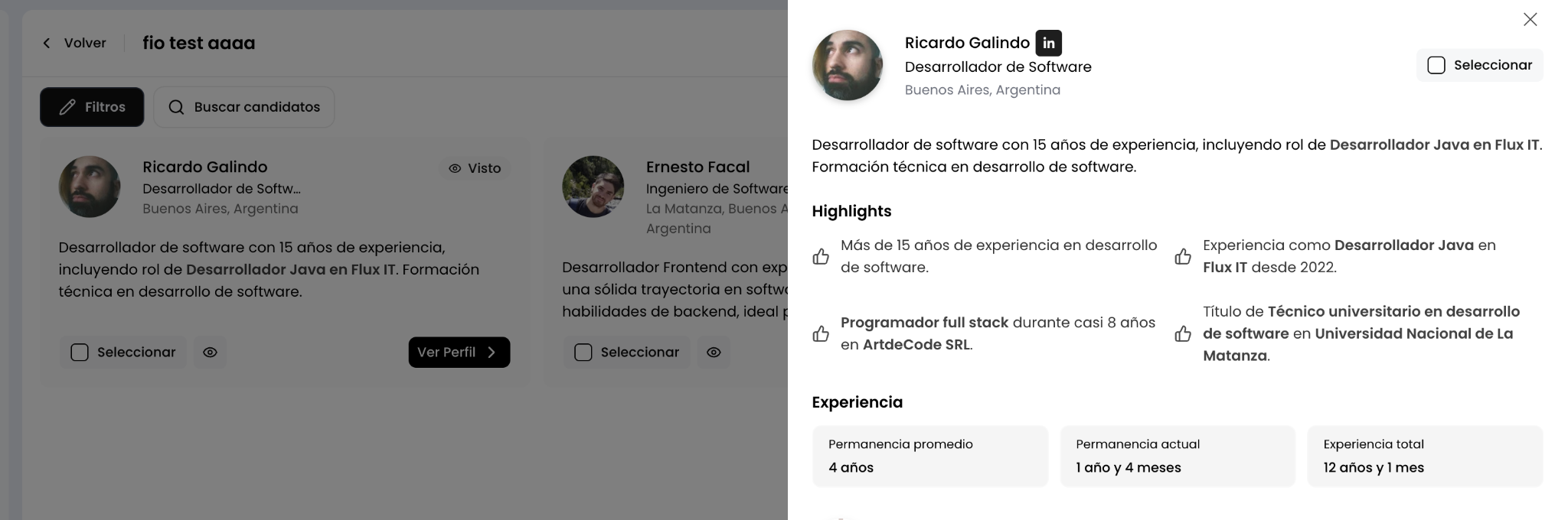 Ver perfil de LinkedIn desde Talentum